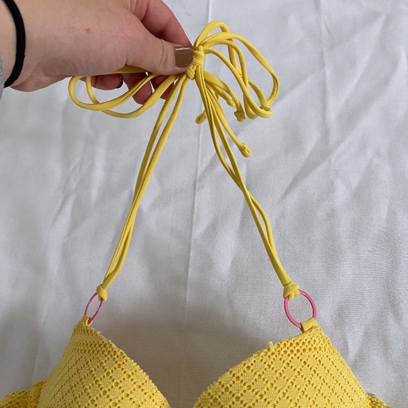 Aerie American Eagle Yellow Mesh Bikini Top 34B - Picture 2 of 8